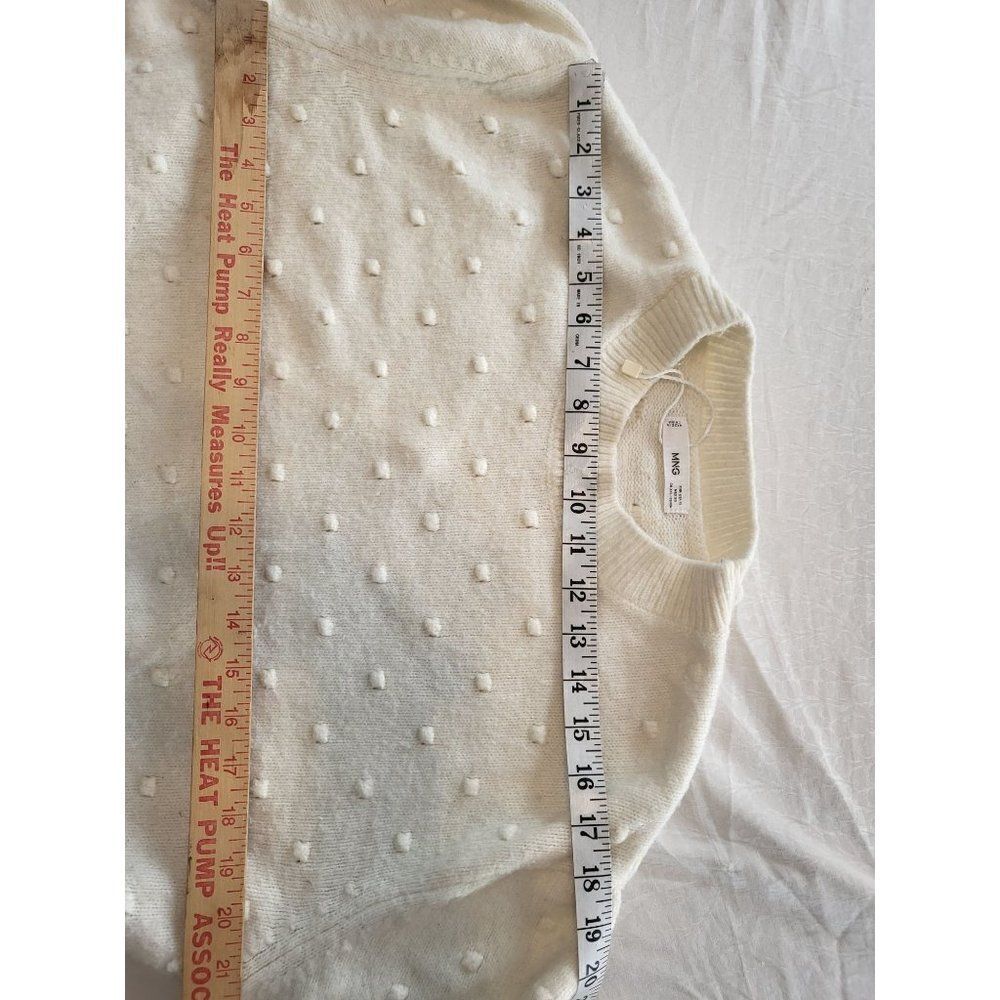 MNG Sweater Women Sz XL Crew‎ Neck White Long Sleeve Dots - Picture 5 of 6
